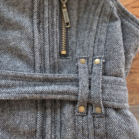 Lovely Ladies Luxury Black Brown Faux Fur Hood Blue Gray Vest With Belt Medium - Picture 5 of 12